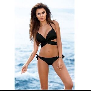 LAST ONE Women's Triangle Bikini top and bottom, Black X bikini, M